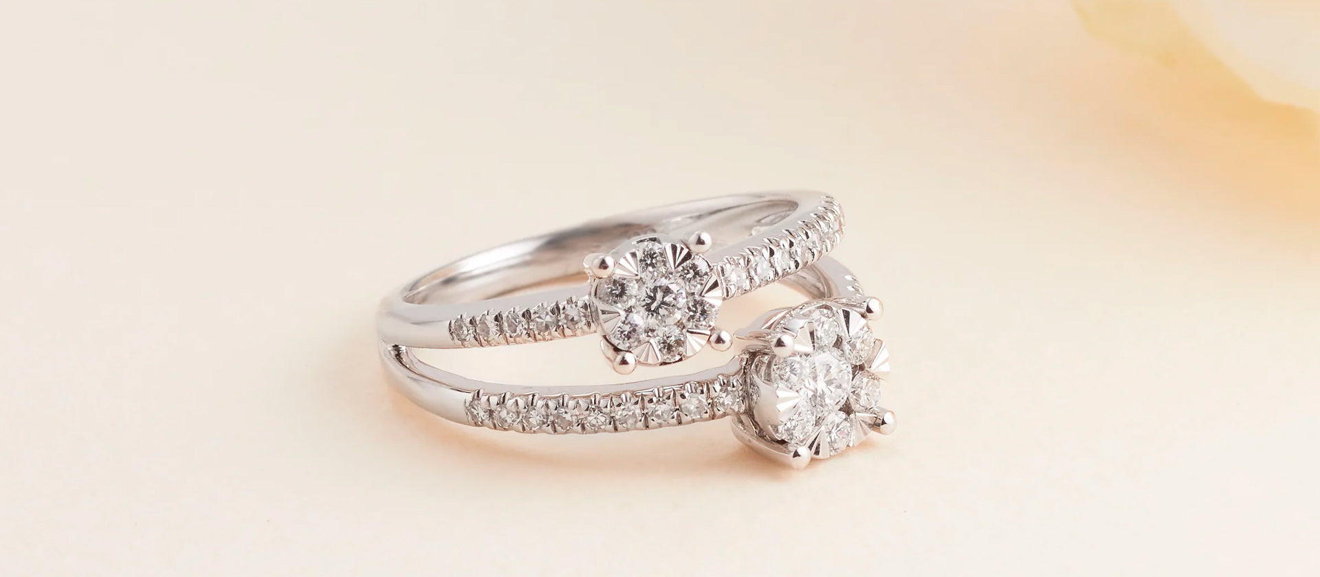 Diamond cluster wedding hot sale ring sets