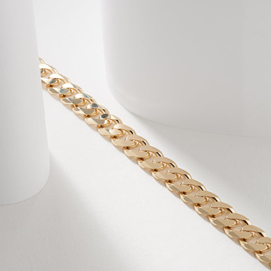 9K Yellow Gold 7mm Solid Curb Link Bracelet 21cm