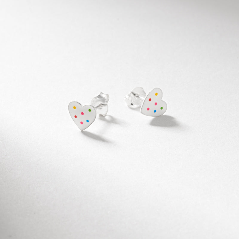 Sil polkadot enamel heart stud earrings