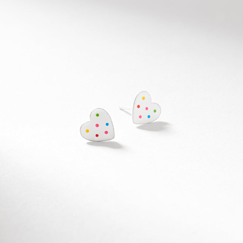 Sil polkadot enamel heart stud earrings