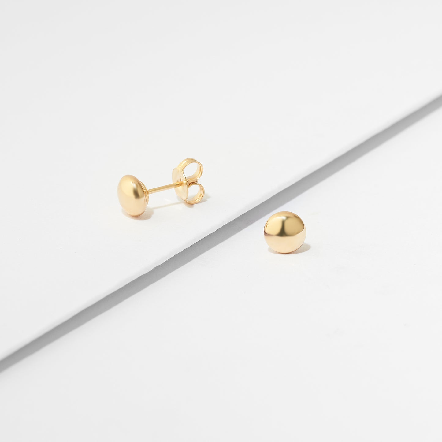 9K Yellow Gold Flat Ball Stud Earrings