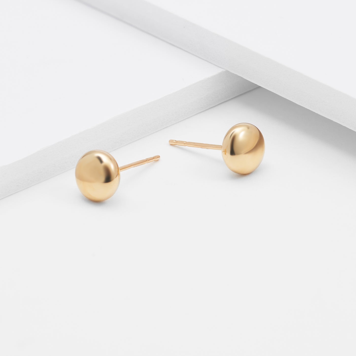 9K Yellow Gold Flat Ball Stud Earrings