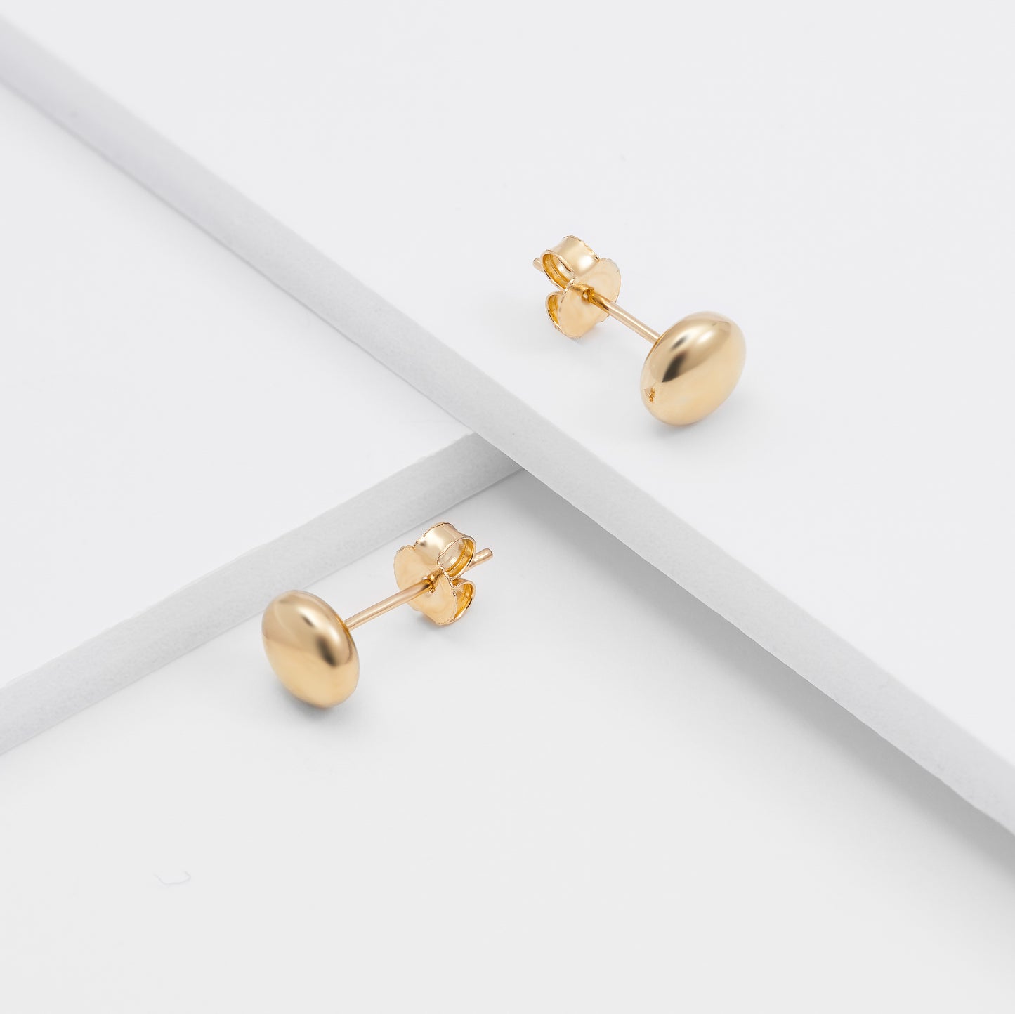 9K Yellow Gold Flat Ball Stud Earrings