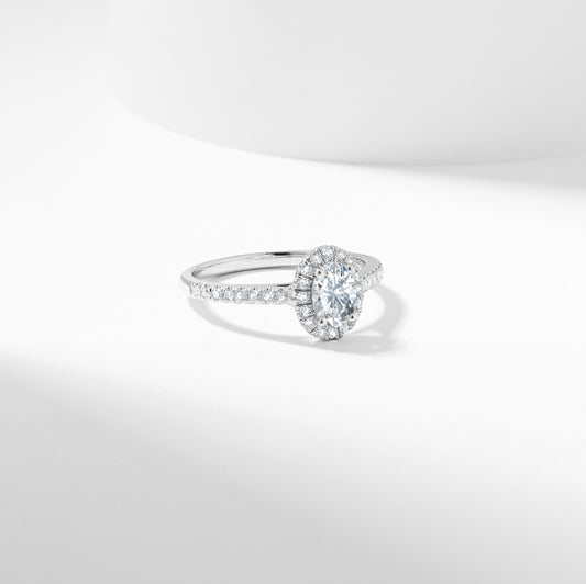 Oval Lab Grown Diamond Halo Engagement Ring 0.89tdw