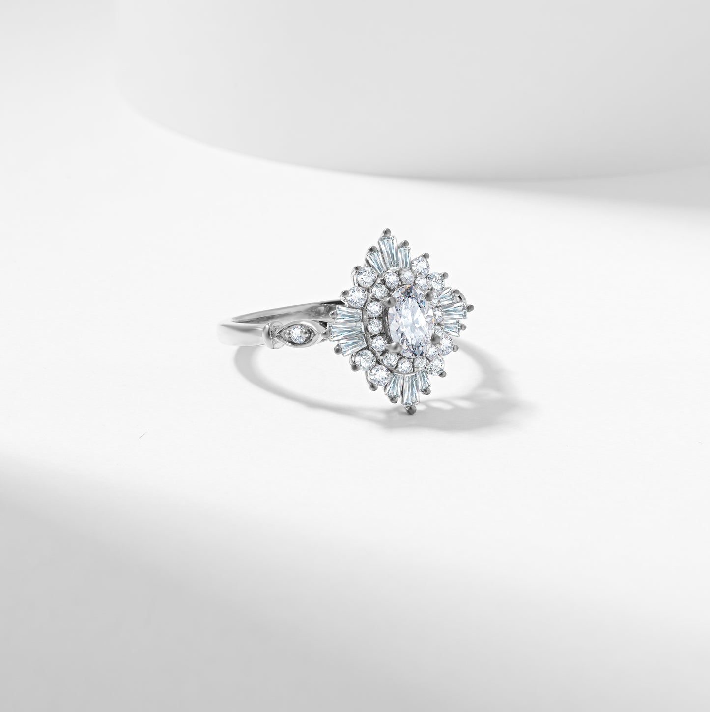 Oval Lab Grown Diamond Baguette Starburst Engagement Ring 1.0tdw