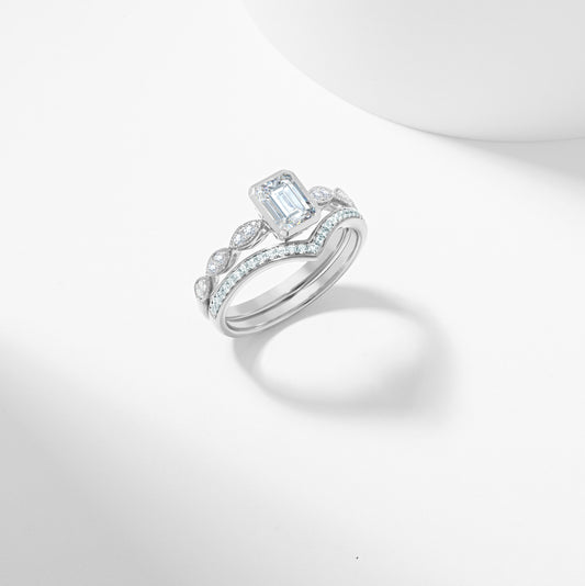 Emerald Cut Lab Grown Diamond Solitaire Bridal Set 1.2tdw