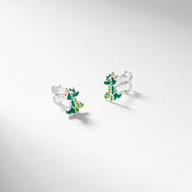 sil crocodile green enamel stud earrings