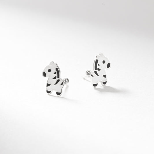 Silver enamel crystal zebra stud earrings