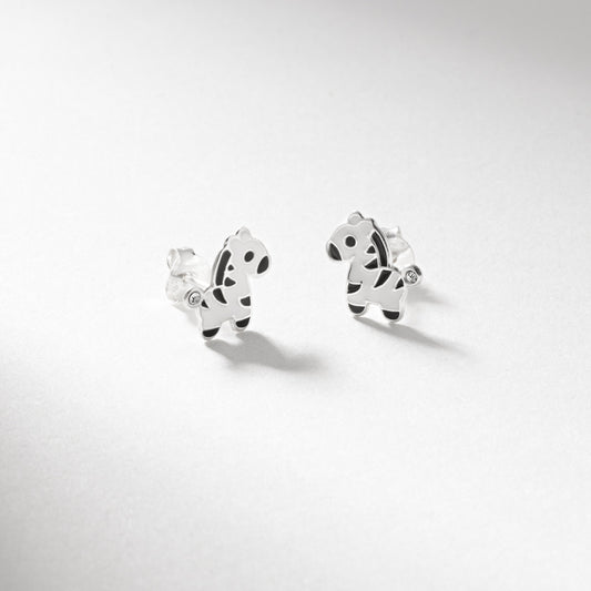 Silver enamel crystal zebra stud earrings