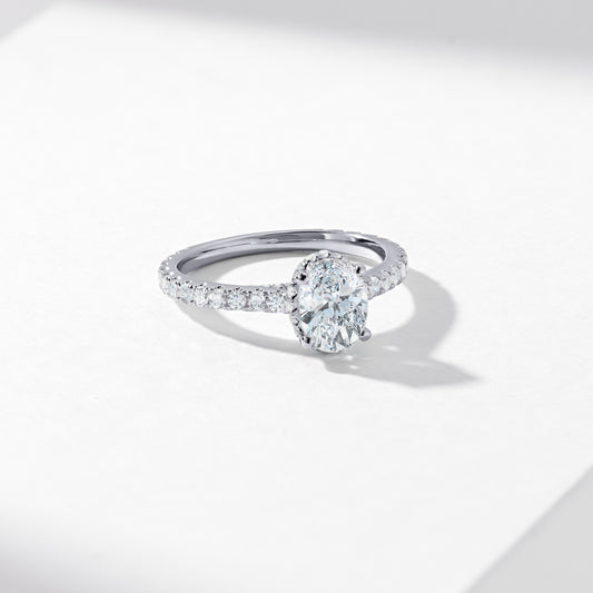 1.5ct Oval Diamond Solitaire With Diamond Hidden Halo And Shoulders Engagement Ring 2.0tdw