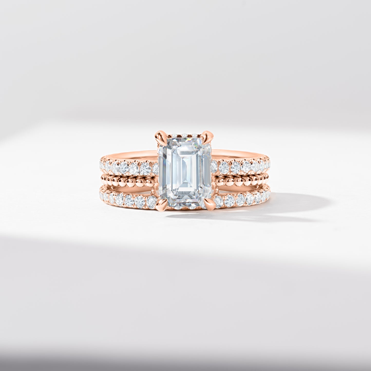 Platinum 2.0ct Emerald Cut Lab Diamond Solitaire With Hidden Halo And Shoulders Bridal Set 2.9tdw