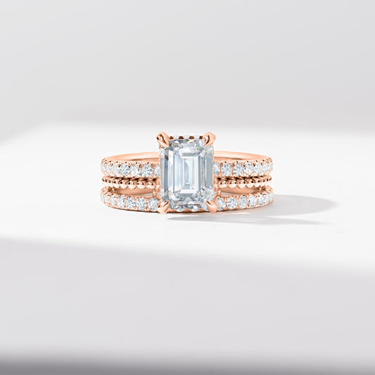 Platinum 2.0ct Emerald Cut Lab Diamond Solitaire With Hidden Halo And Shoulders Bridal Set 2.9tdw