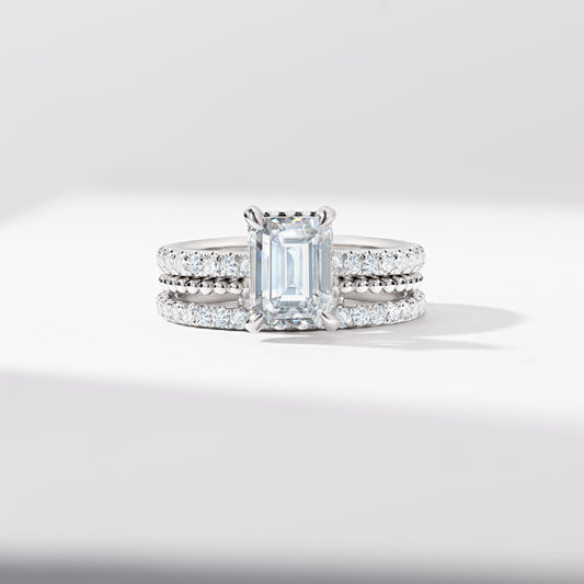 2.0ct Emerald Cut Diamond Solitaire With Hidden Halo And Shoulders Bridal Set 2.9tdw