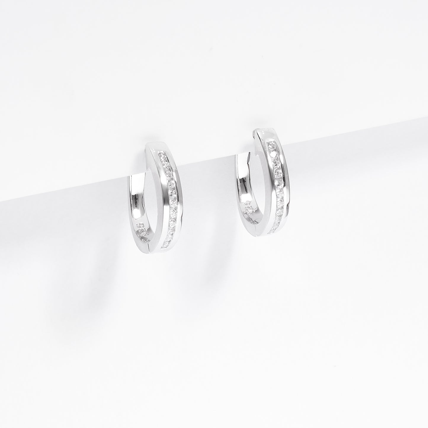 Sterling Silver Zirconia Channel Set Huggie Earrings 15mm