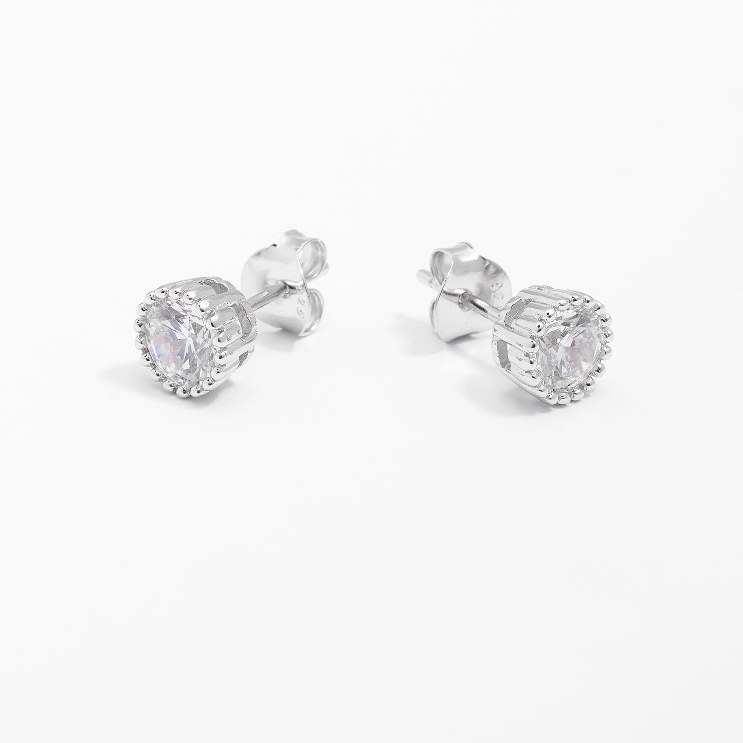 Sterling Silver Zirconia Crown Set Stud Earrings