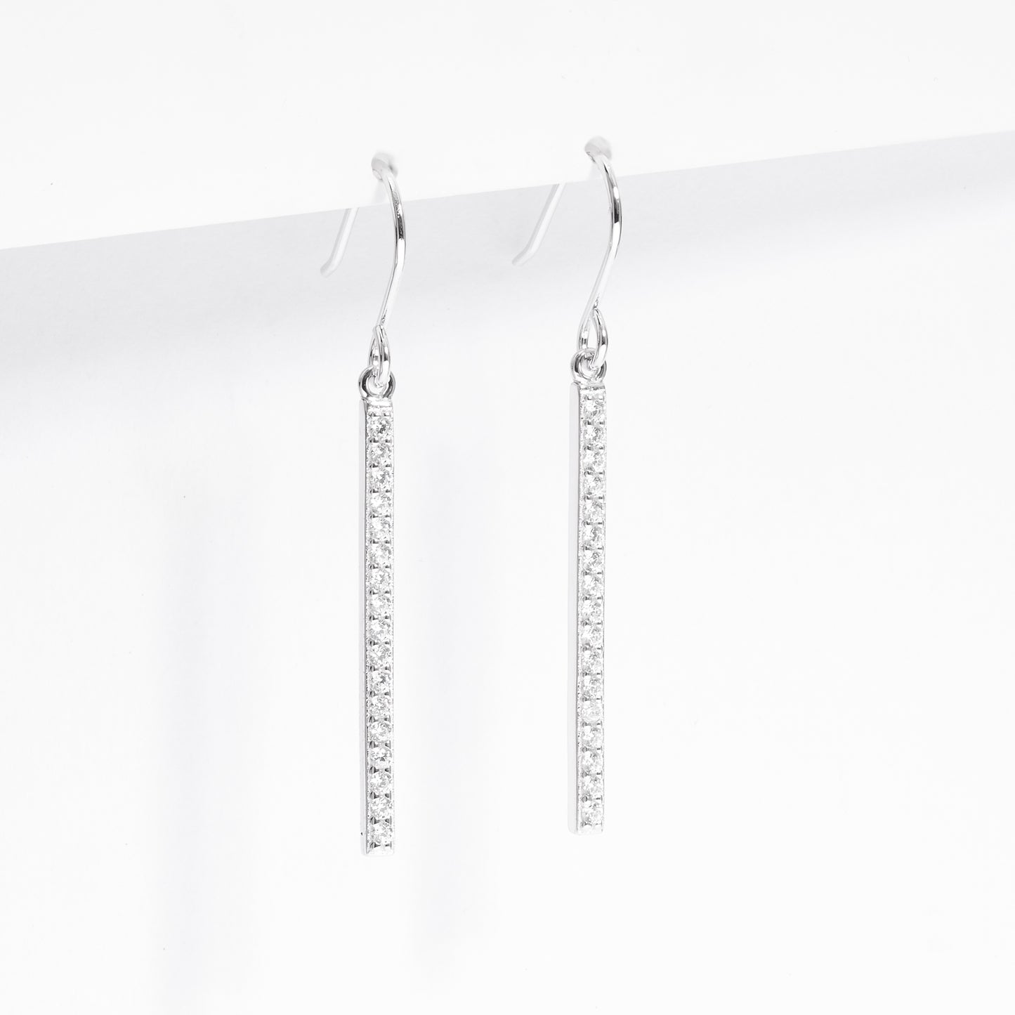 Sterling Silver Zirconia Bar Drop Shepherd Hook Earrings