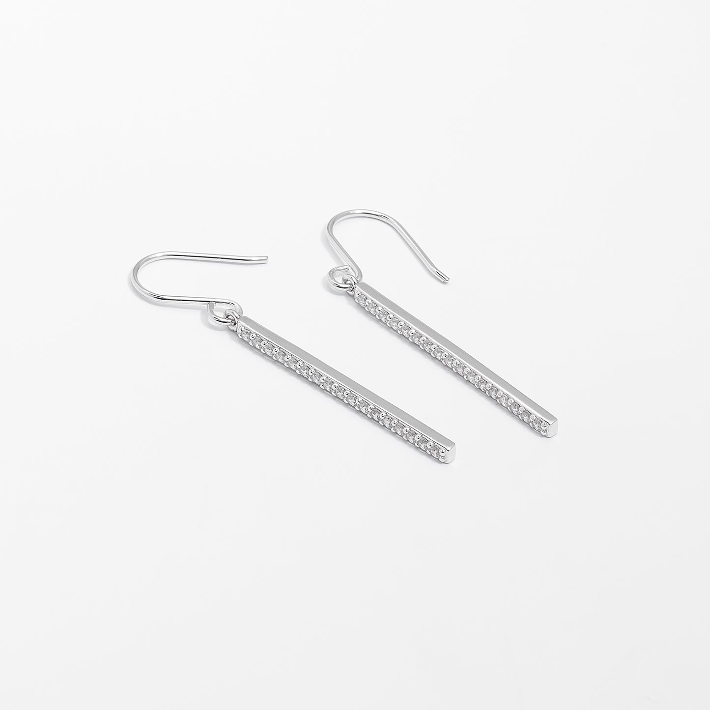 Sterling Silver Zirconia Bar Drop Shepherd Hook Earrings