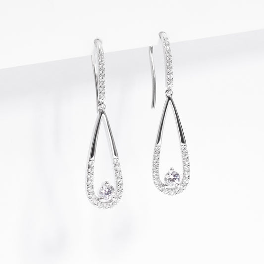 Sterling Silver Zirconia Open Teardrop Shepherds Hook Earrings