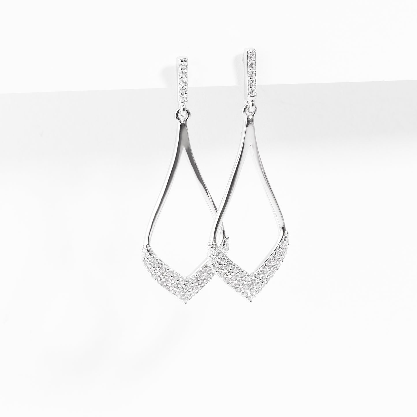 Sterling Silver Zirconia Pave Open Teardrop Earrings