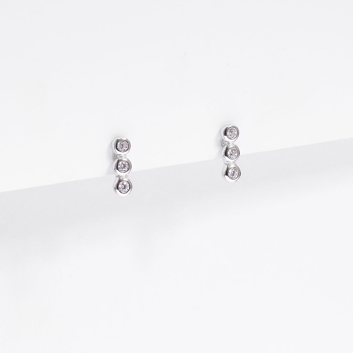 Sterling Silver Zirconia Bezel Row Stud Earrings