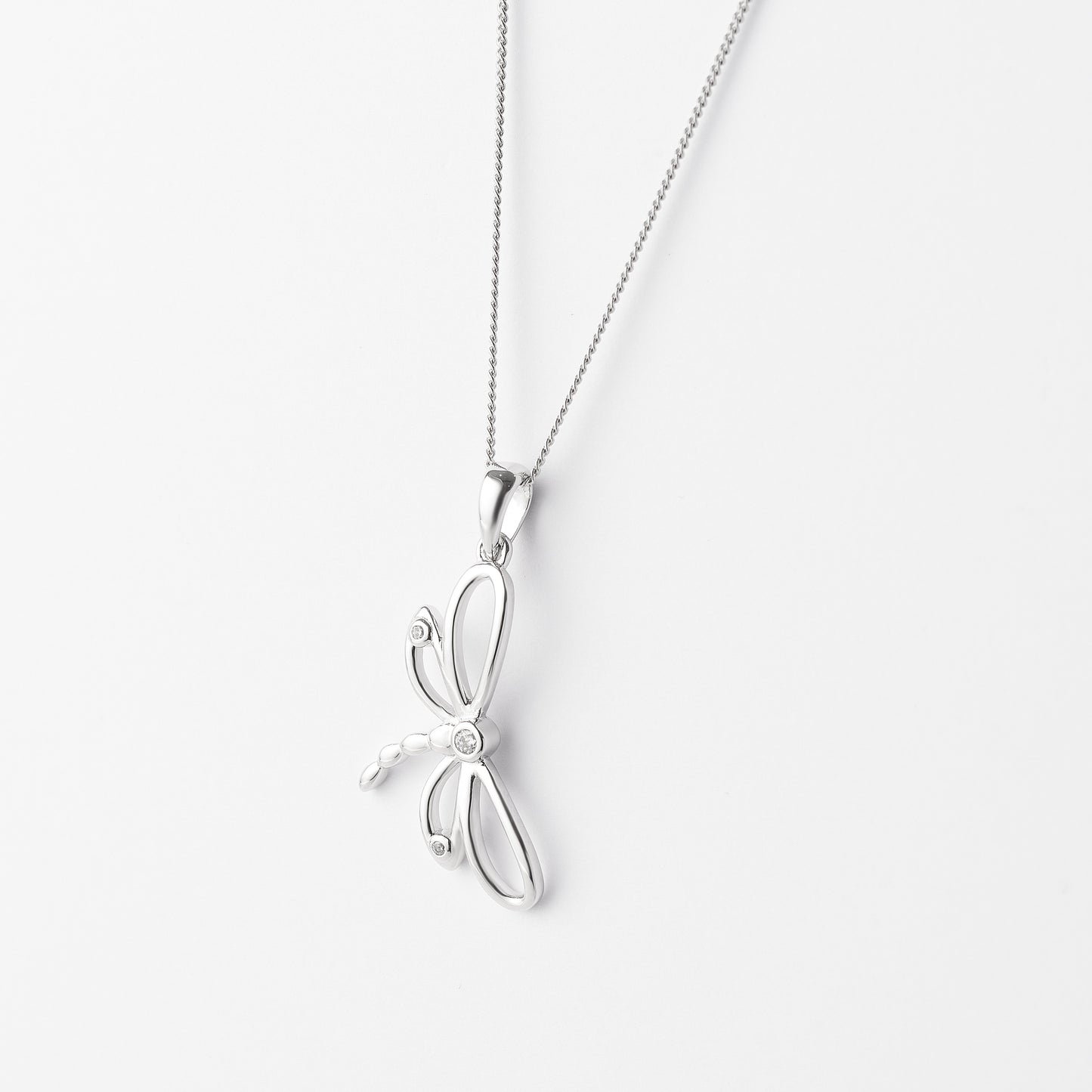 Sterling Silver Zirconia Bezel Dragonfly Pendant