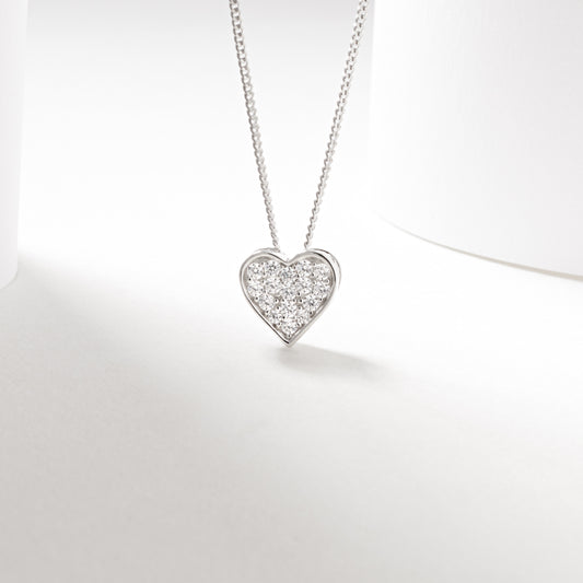 Sterling Silver Zirconia Pave Heart Slider Pendant