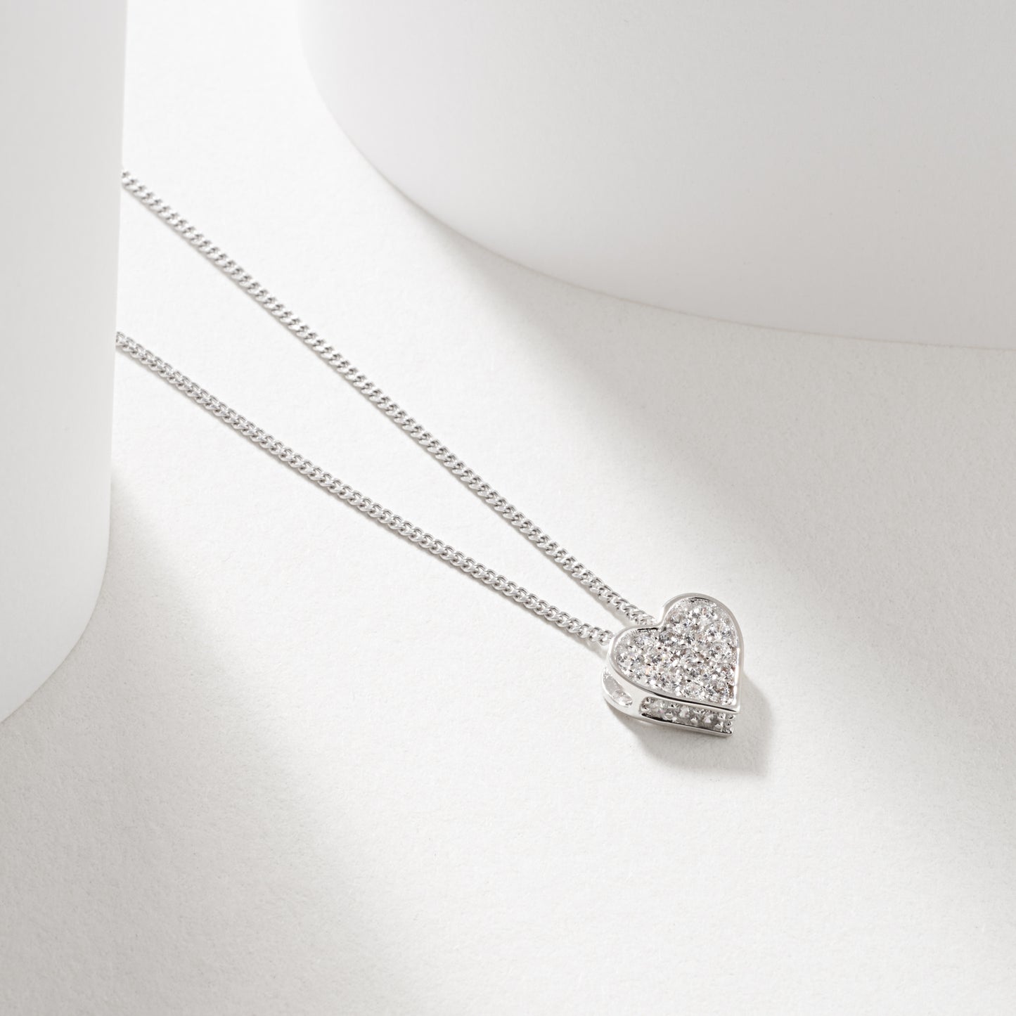 Sterling Silver Zirconia Pave Heart Slider Pendant