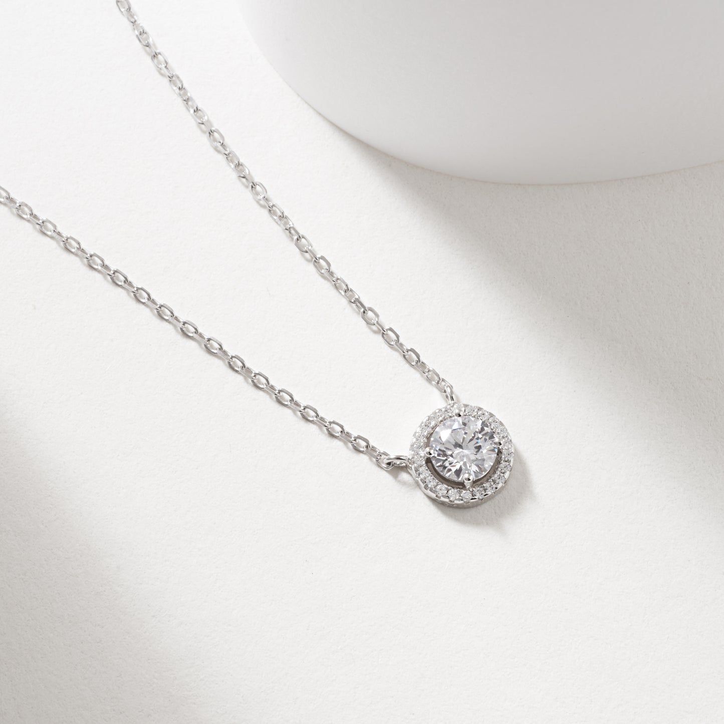 Sterling Silver Zirconia Solitaire Halo Necklace