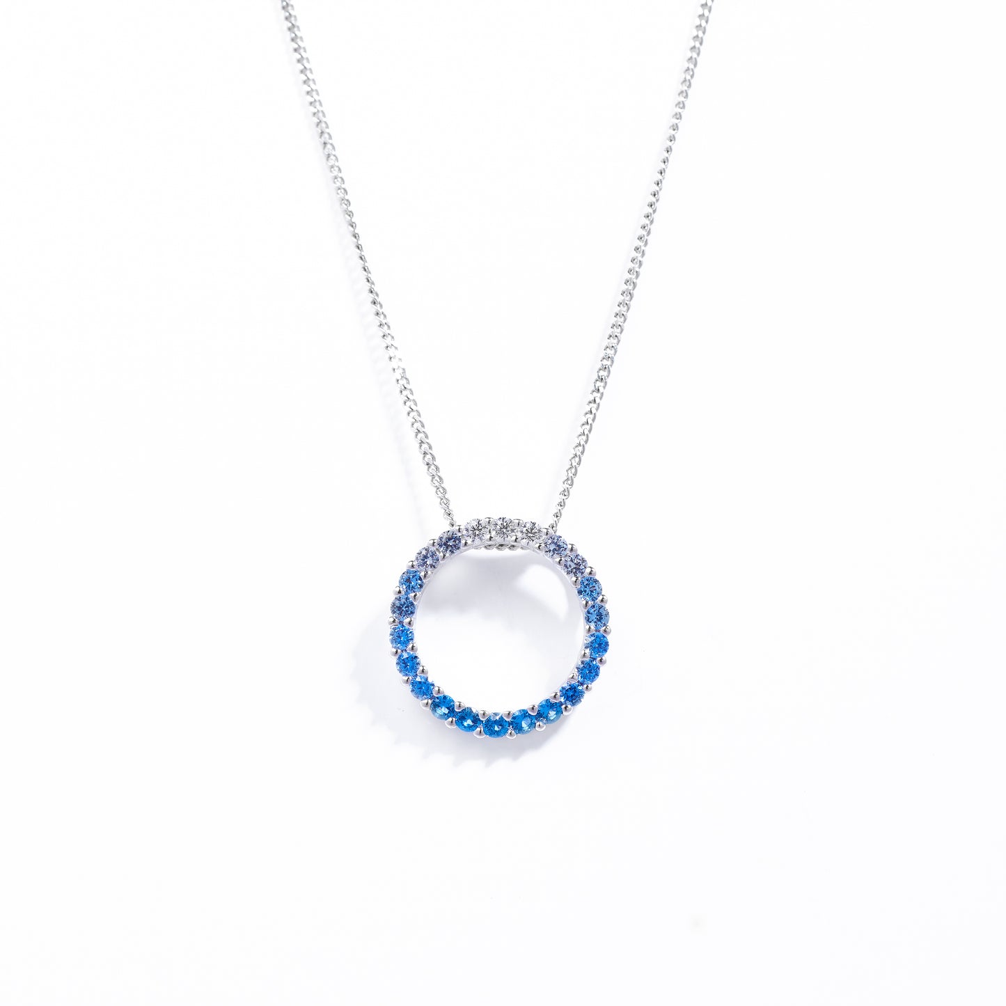 Sterling Silver Blue Ombre Zirconia Open Circle pendant