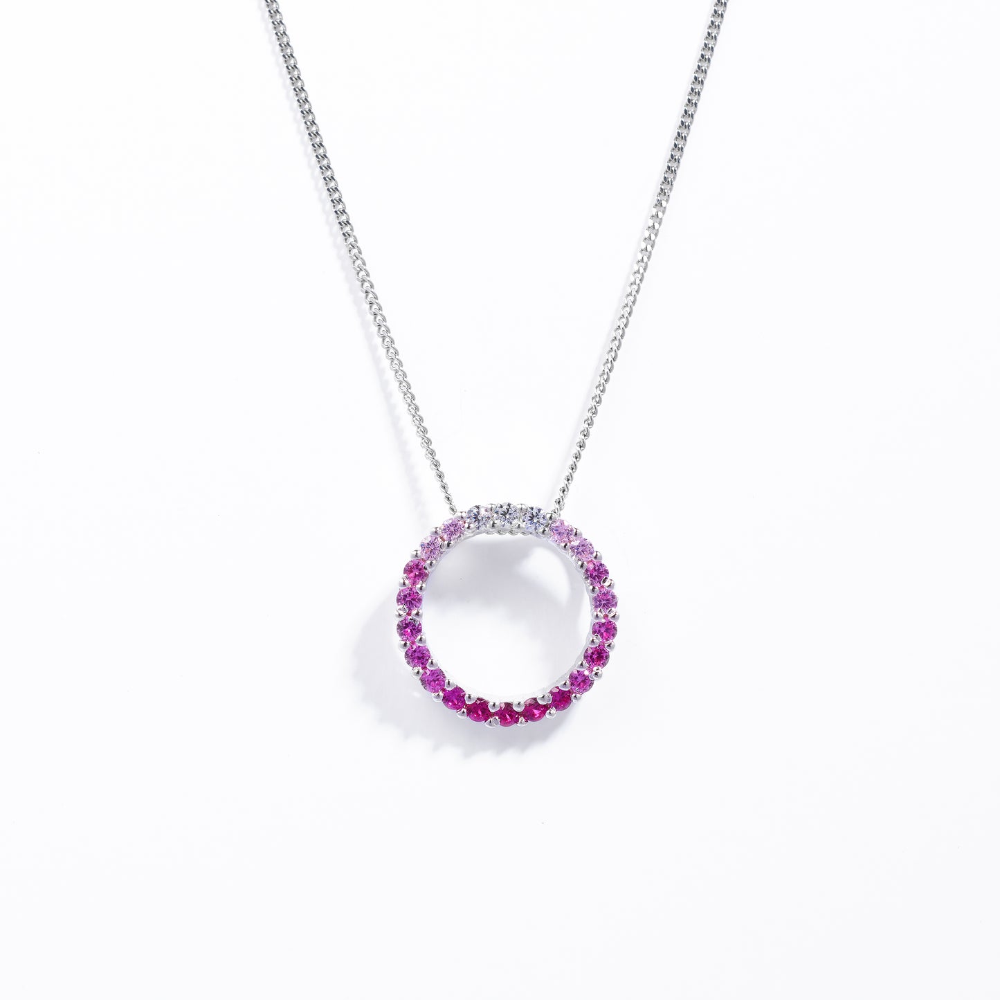 Sterling Silver Pink Ombre Zirconia Open Circle pendant