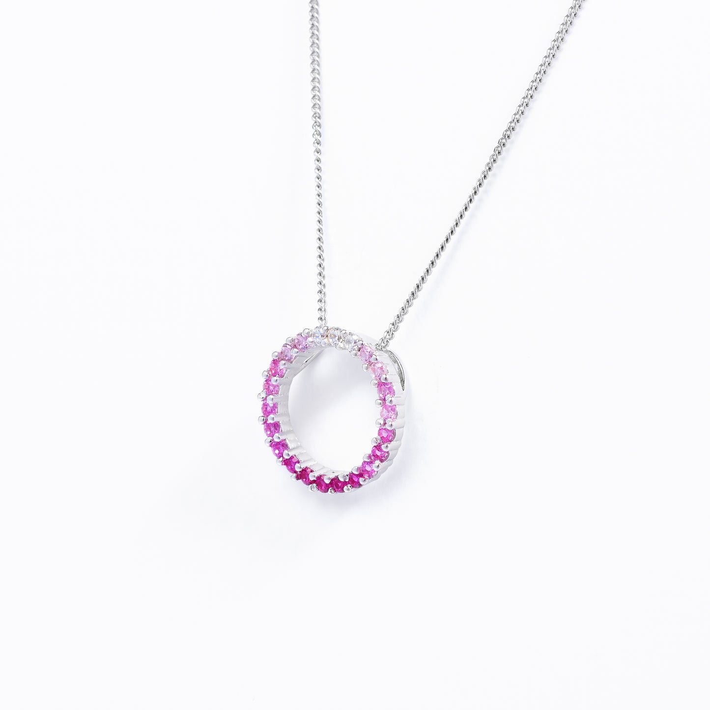 Sterling Silver Pink Ombre Zirconia Open Circle pendant