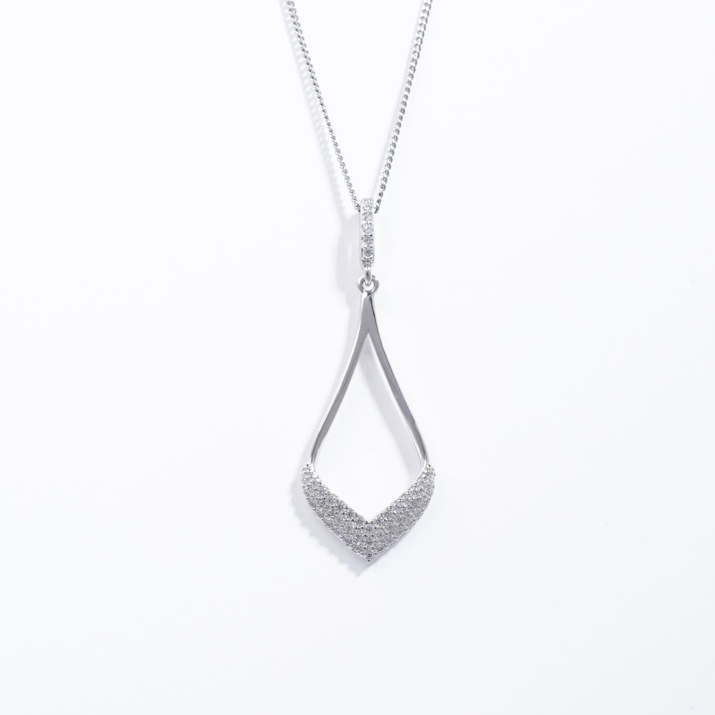 Sterling Silver Zirconia Pave Open Teardrop Pendant