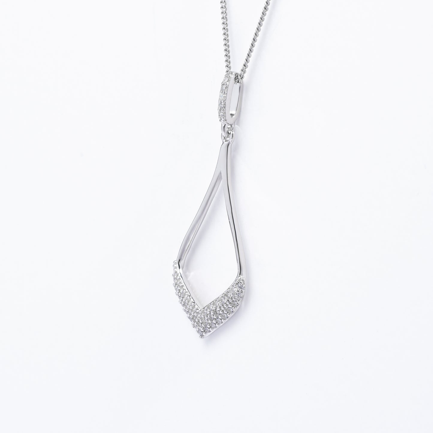 Sterling Silver Zirconia Pave Open Teardrop Pendant