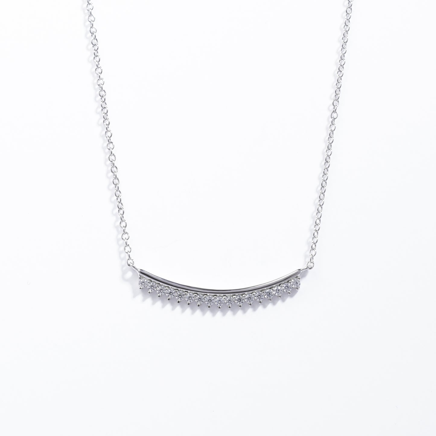 Sterling Silver Zirconia Curved Bar Necklace