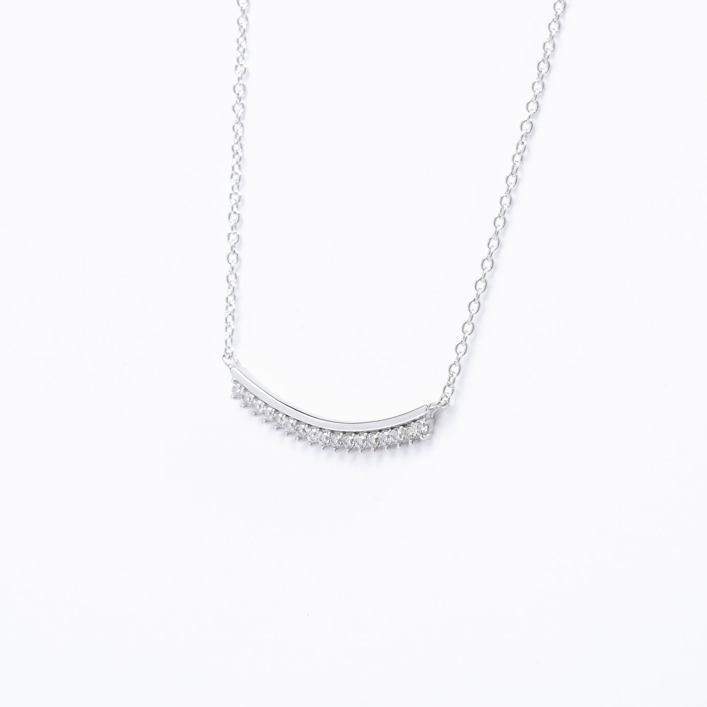 Sterling Silver Zirconia Curved Bar Necklace