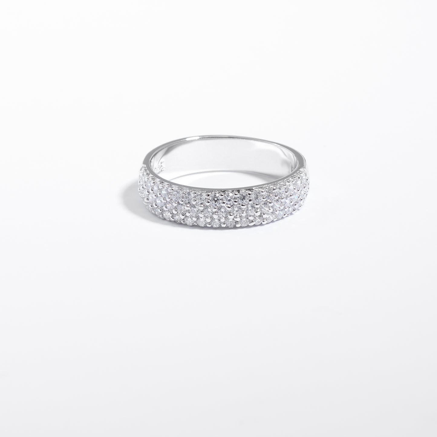 Sterling Silver Zirconia 3 Row Pave Ring