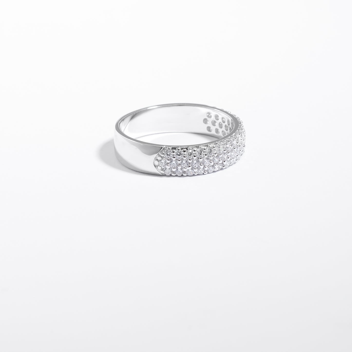 Sterling Silver Zirconia 3 Row Pave Ring