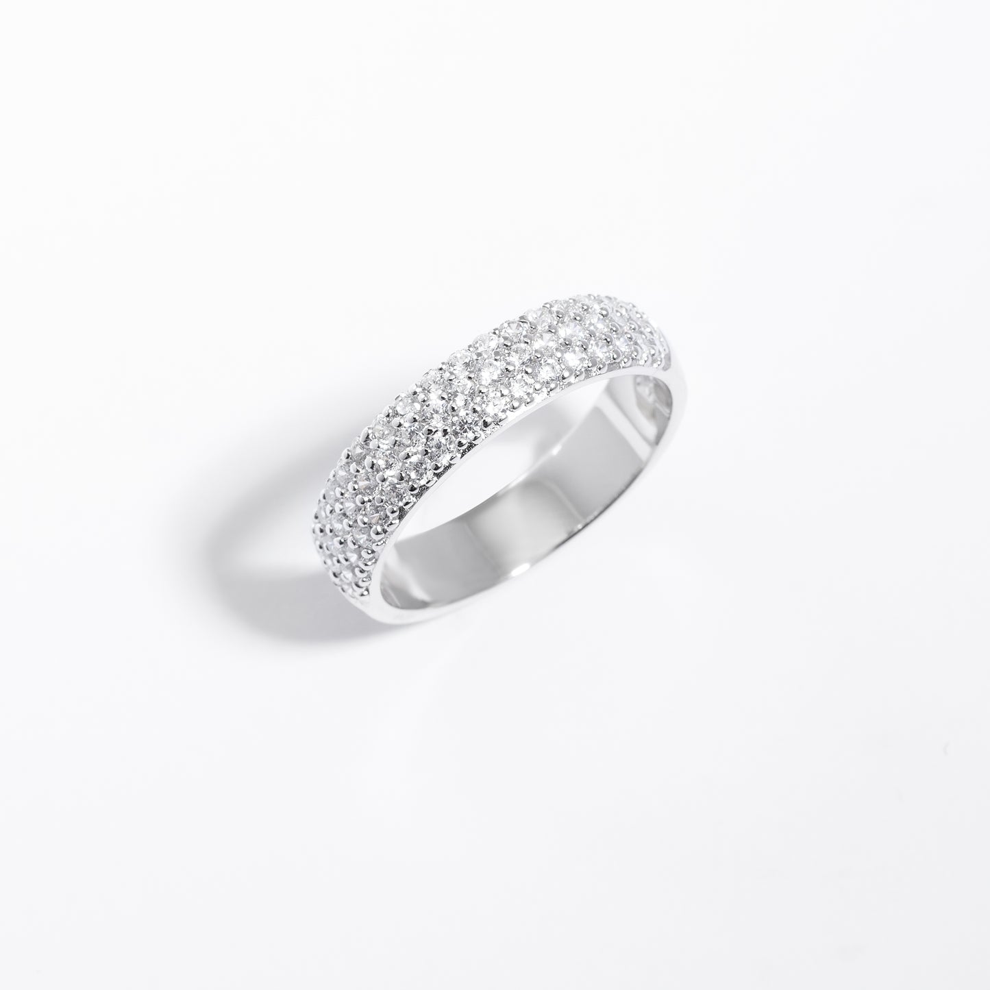 Sterling Silver Zirconia 3 Row Pave Ring