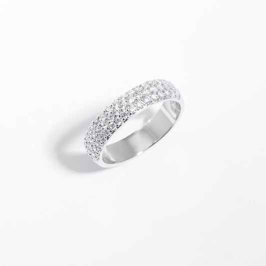 Sterling Silver Zirconia 3 Row Pave Ring