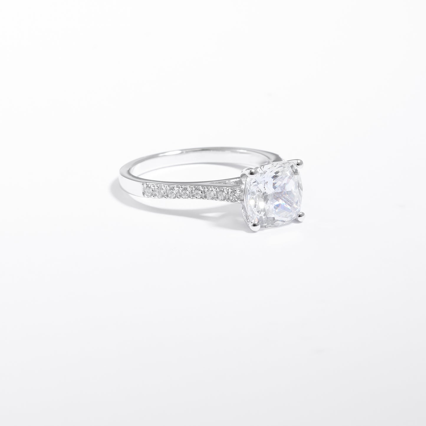 Sterling Silver Zirconia Cushion Solitaire And Shoulders Ring