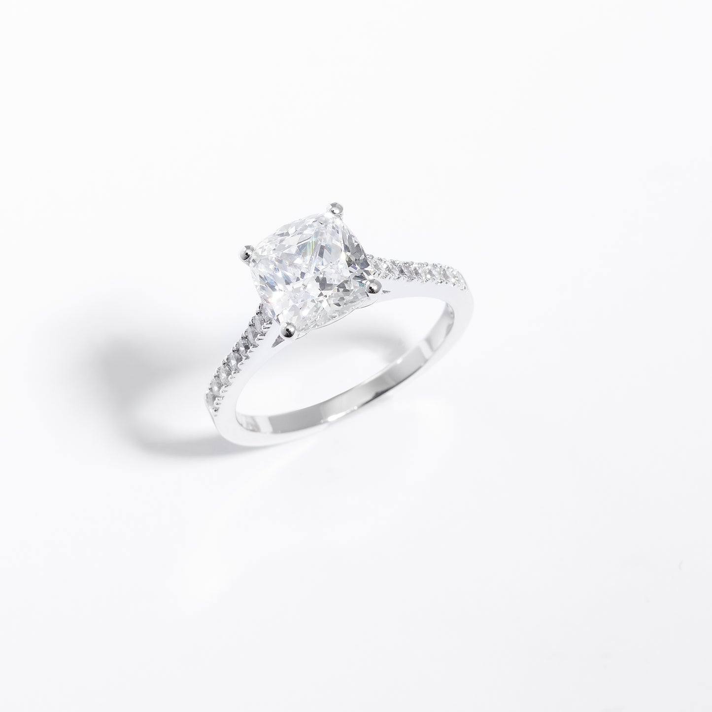 Sterling Silver Zirconia Cushion Solitaire And Shoulders Ring