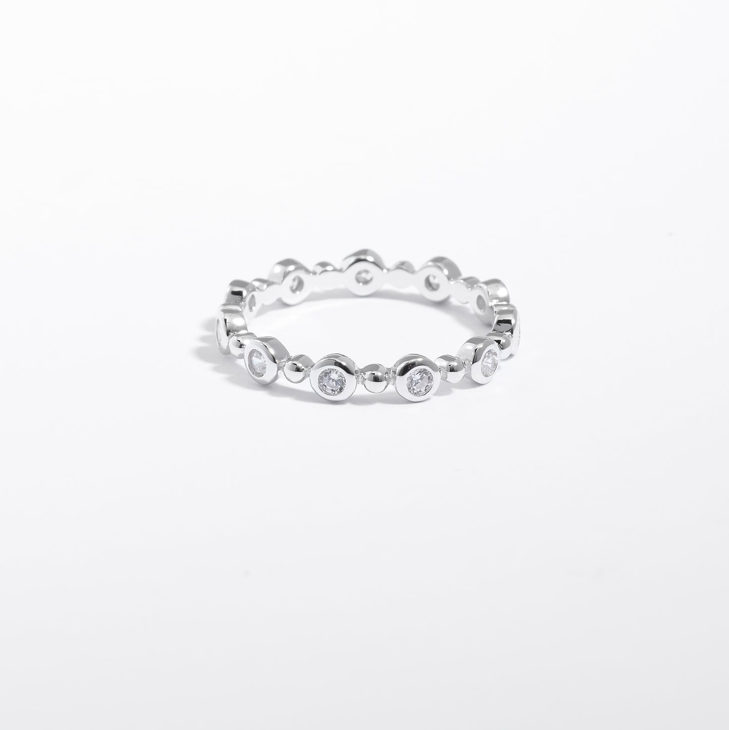 Sterling Silver Zirconia Bezel Bubble Ring