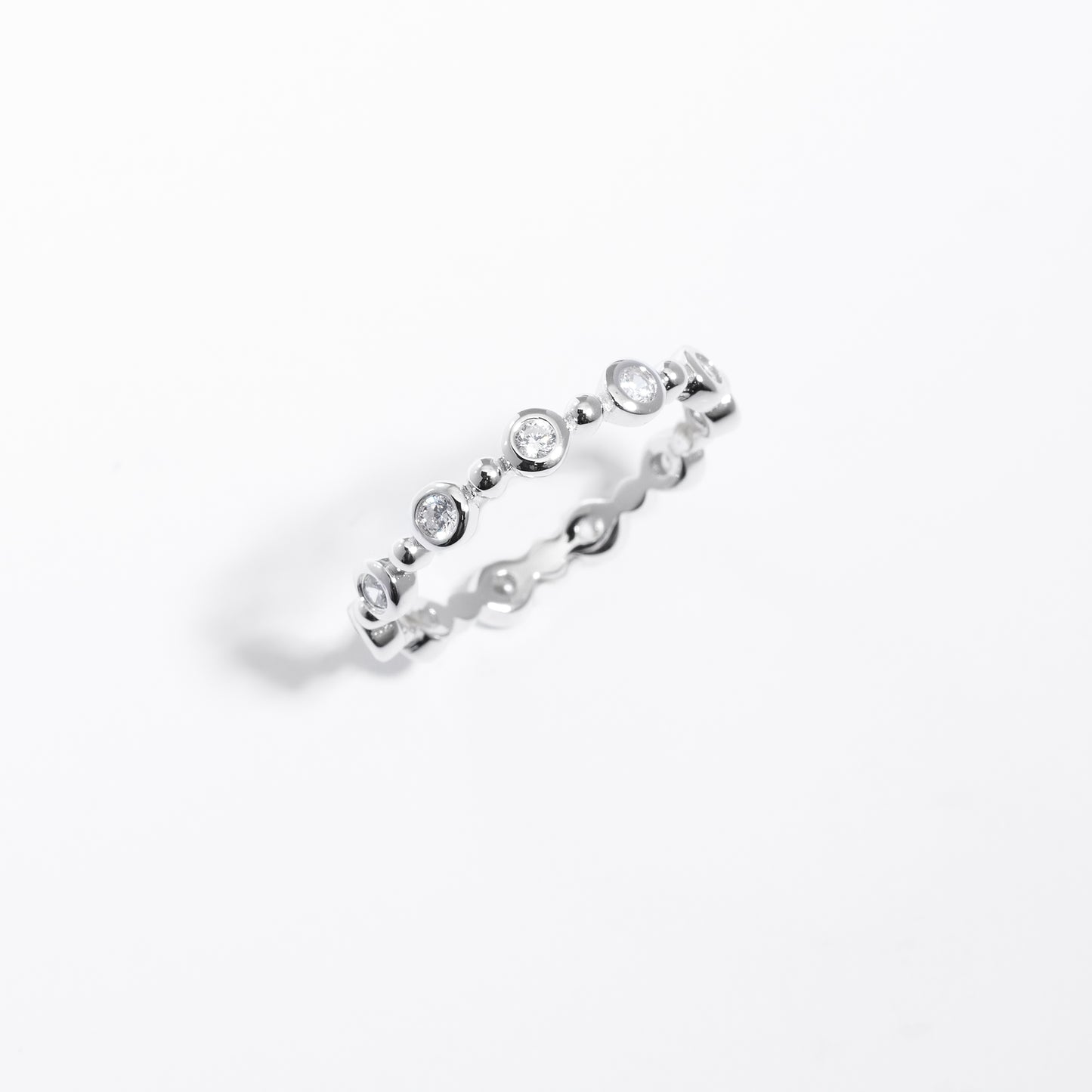 Sterling Silver Zirconia Bezel Bubble Ring