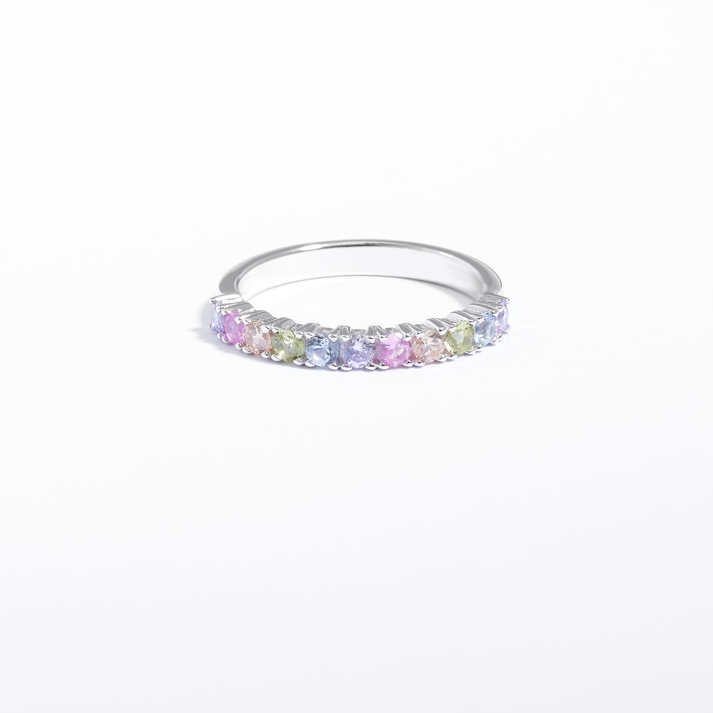 Sterling Silver Pastel Zirconia Claw Set Band Ring