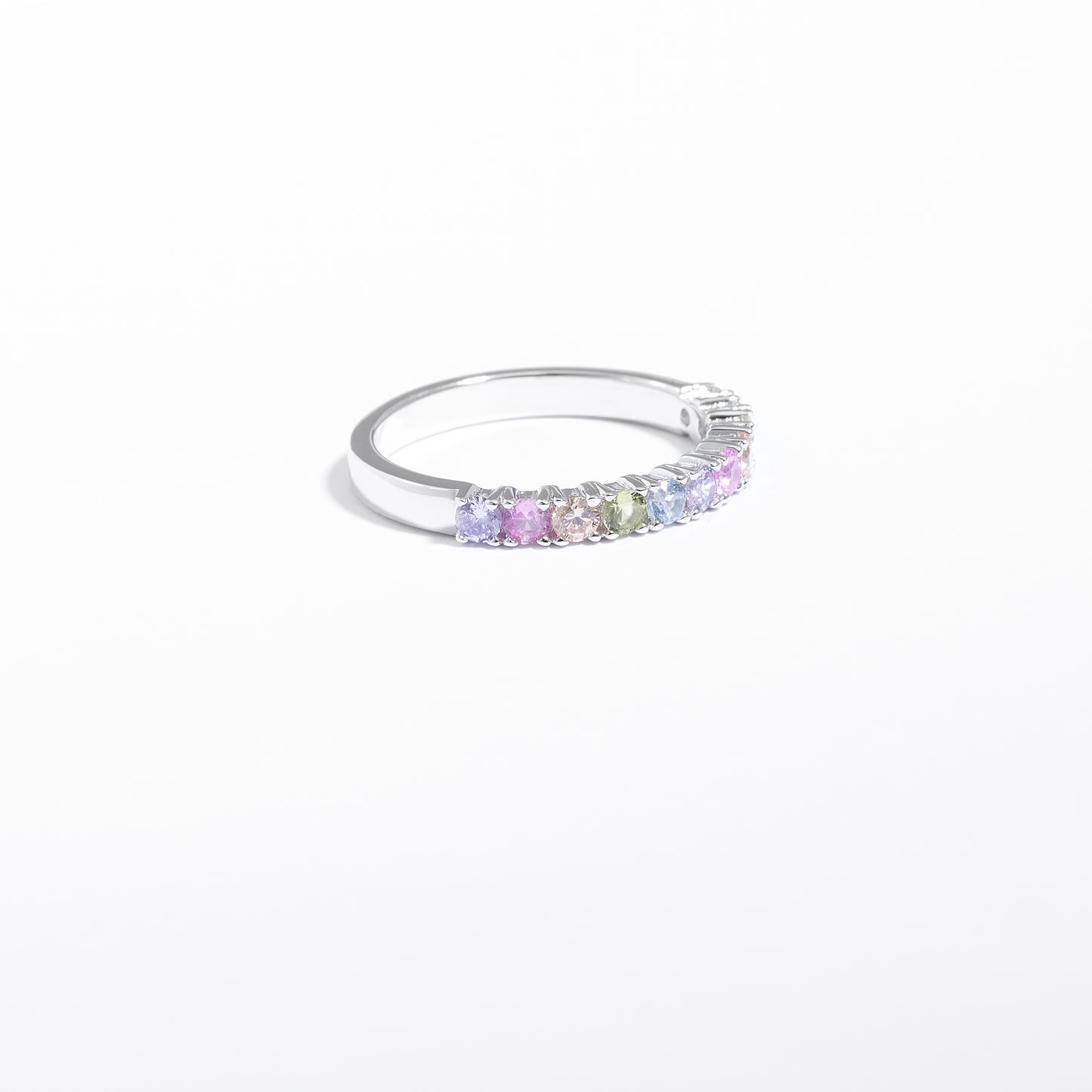 Sterling Silver Pastel Zirconia Claw Set Band Ring