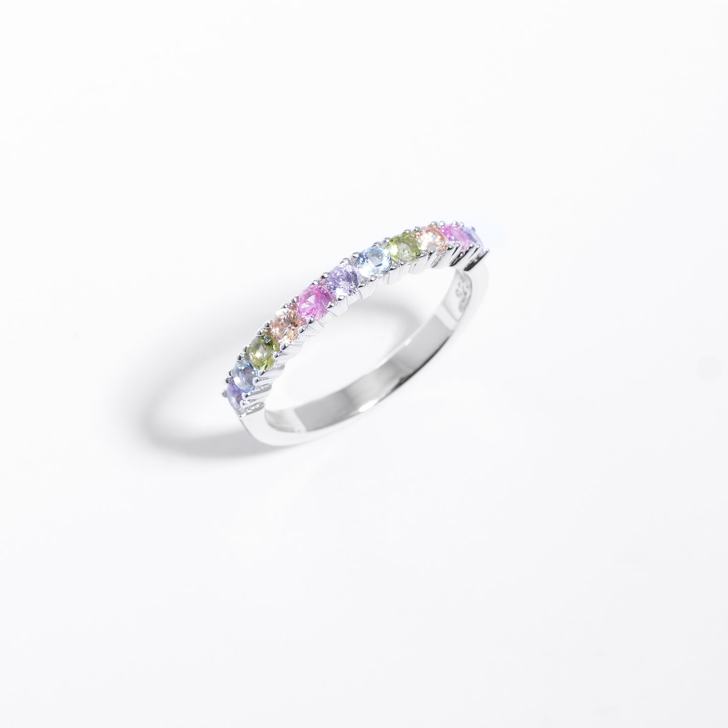 Sterling Silver Pastel Zirconia Claw Set Band Ring