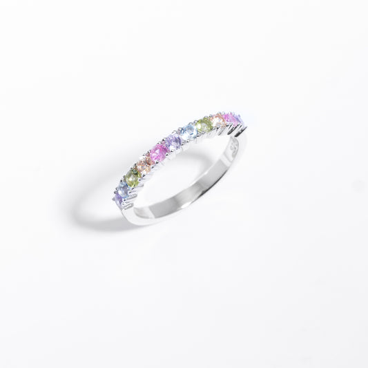 Sterling Silver Pastel Zirconia Claw Set Band Ring