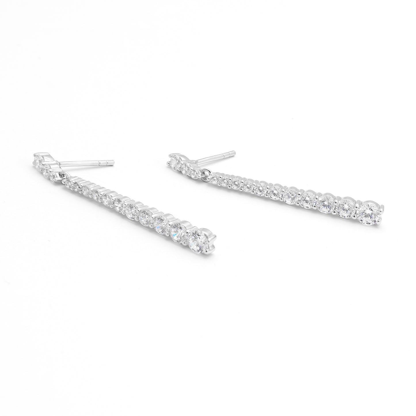 Sterling Silver Long Graduating Zirconia Drop Stud Earrings