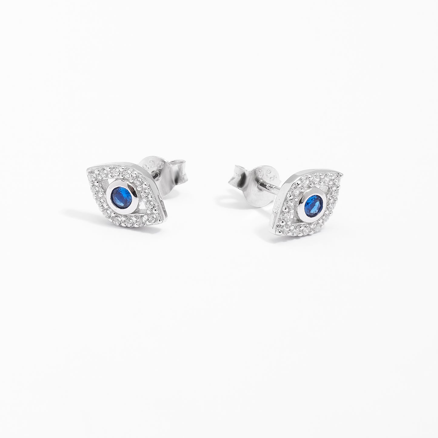 Sterling Silver Zirconia Evil Eye Stud Earrings