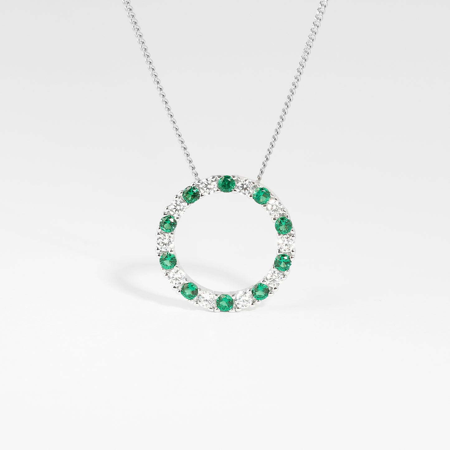 Sterling Silver Green And White Zirconia Circle Pendant